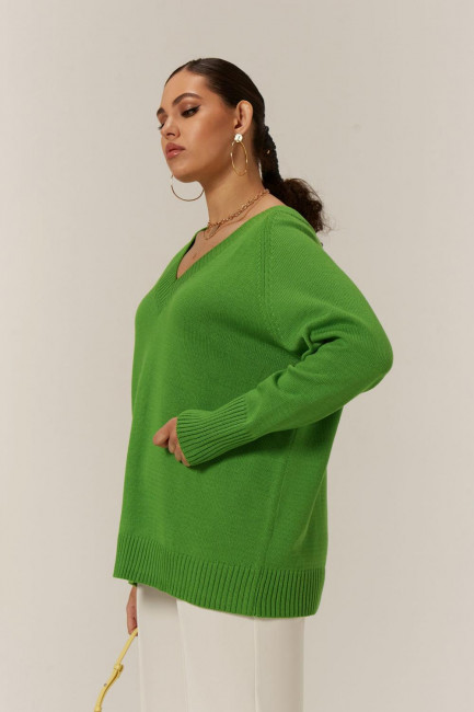 Зеленый пуловер из вязаного хлопка купить онлайн большой размер