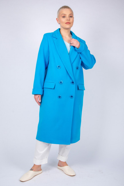 голубое женское пальто из шерсти