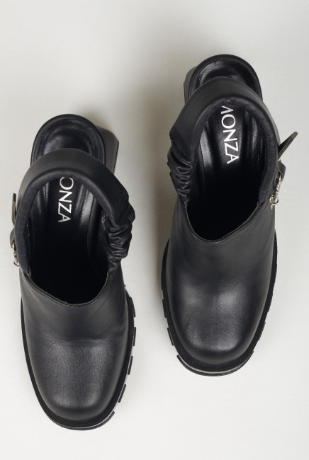 Черные кожаные босоножки на массивном каблуке большой размер