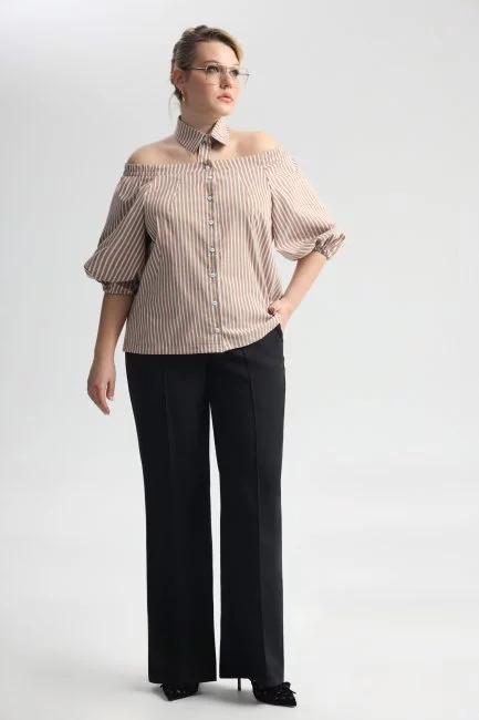 Рубашка в полоску со съемным воротником и декольте
