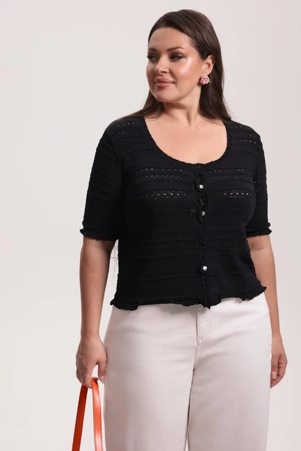 Кардиган с коротким рукавом и перфорацией – фото – Plus Size 50–64 – Моно-Стиль