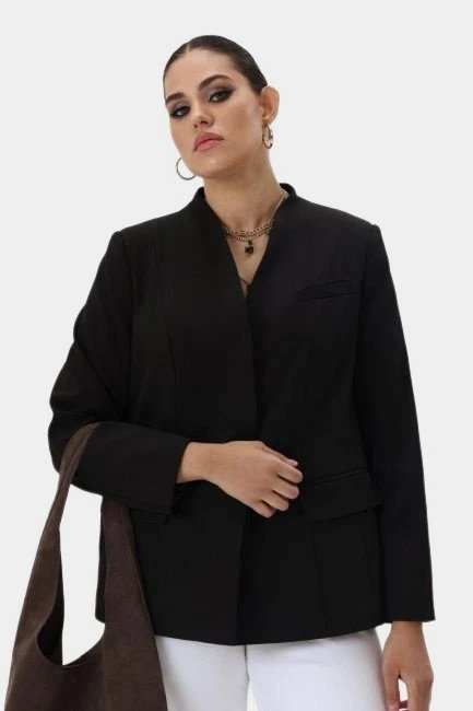 Жакет без лацканов с воротником стойка – большой размер Plus Size – фото каталога