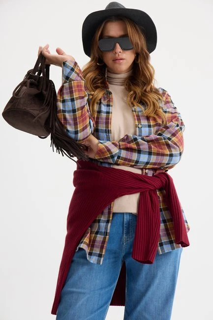 Фланелевая рубашка в голубую клетку – большой размер Plus Size – фото каталога