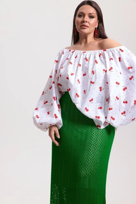 Блузка кантри с английской вышивкой – большой размер Plus Size – фото каталога