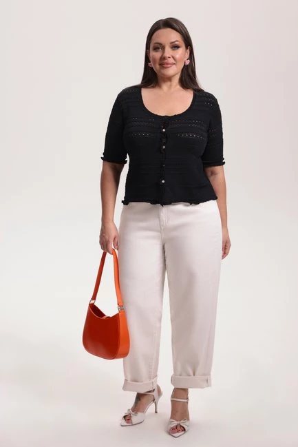 Кардиган с коротким рукавом и перфорацией – фото – Plus Size 50–64 – Моно-Стиль