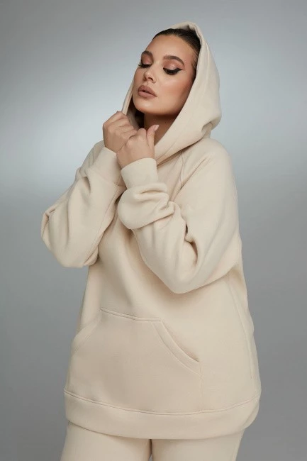 Худи relaxed fit бежевого цвета с начесом