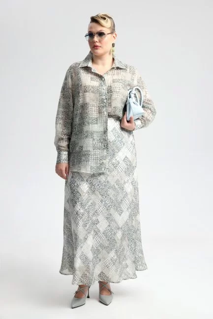 Юбка макси из поливискозы с серым принтом