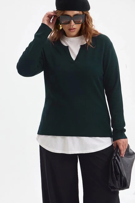 Джемпер комбинированный двуслойный – большой размер Plus Size – фото каталога