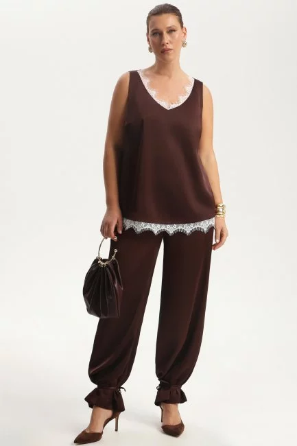 Топ из шелка с кружевом