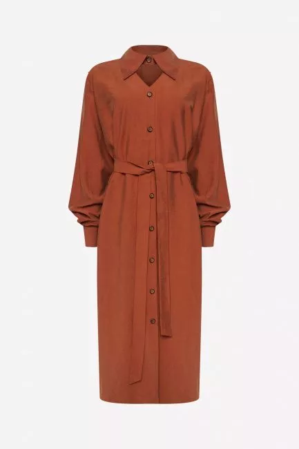 Платье из модала с отложным воротником на стойке