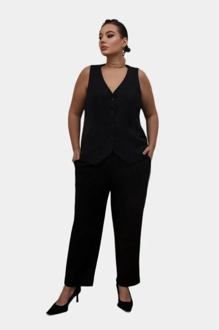 Брюки из смесовой шерсти черные – большой размер Plus Size – фото каталога