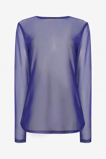 Лонгслив синий из полупрозрачной ткани большого размера купить онлайн в интернет-магазине одежды больших размеров для женщин с доставкой 