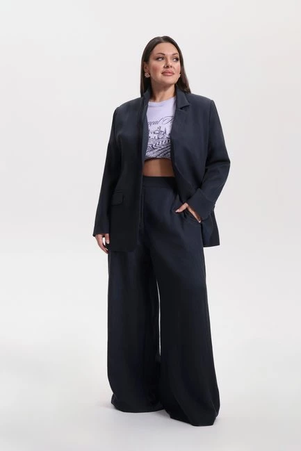 Брюки палаццо из темно-синего льна – большой размер Plus Size – фото каталога