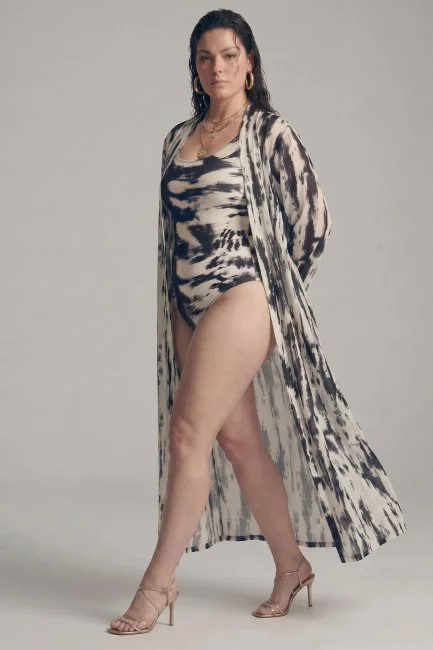 Кардиган парео из сетки с черно-белым принтом