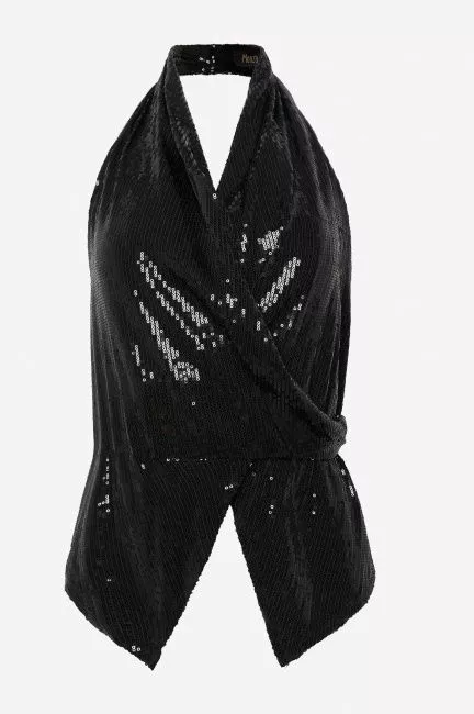 Топ с горловиной халтер и черными пайетками необычный купить онлайн