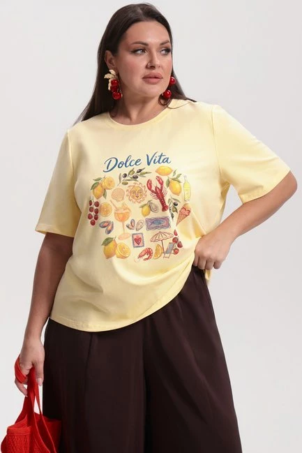 Базовая футболка из хлопка с принтом – большой размер Plus Size – фото каталога