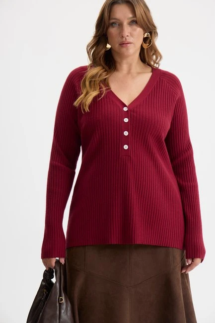 Джемпер лапша с воротником хенли – большой размер Plus Size – фото каталога