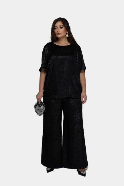 Брюки палаццо с металлизированным эффектом – большой размер Plus Size – фото каталога