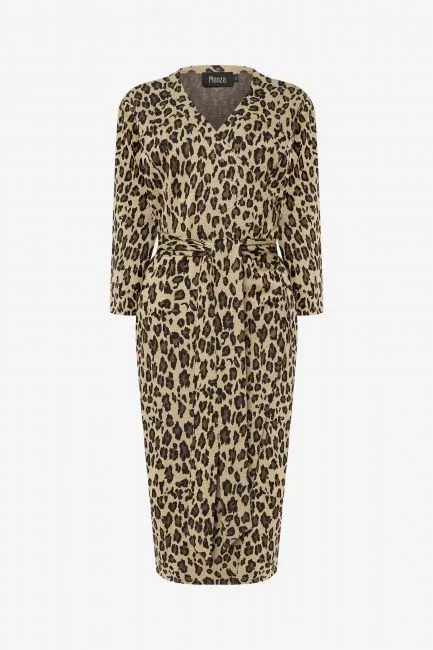 Платье трикотаж на запахе с принтом леопард