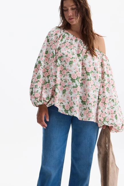 Блузка из хлопка со спущенным плечом – большой размер Plus Size – фото каталога