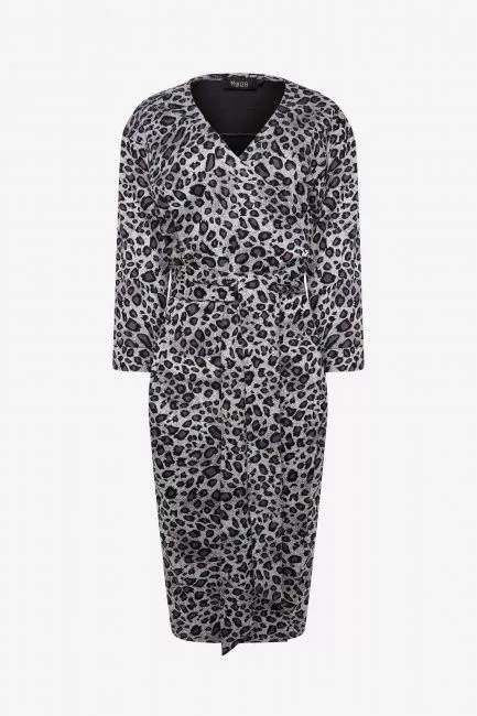 Платье трикотажное на запахе с принтом леопард