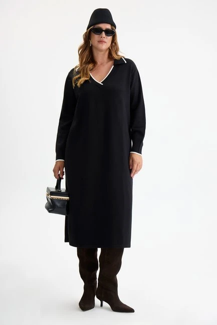 Платье из вязаной поливискозы с разрезами – большой размер Plus Size – фото каталога