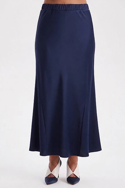 Юбка из синей поливискозы с баской – большой размер Plus Size – фото каталога