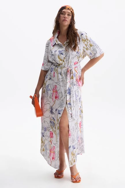 Платье рубашка макси из вискозы с принтом – большой размер Plus Size – фото каталога