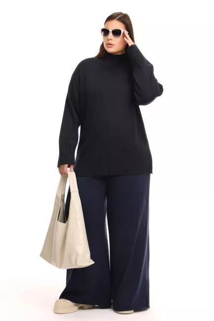 Темно-синие палаццо regular fit из вязаного смесового хлопка Темно-синие палаццо regular fit из вязаного смесового хлопка