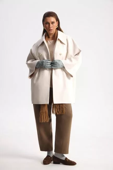 Полупальто реглан с  принтом хэрингбон