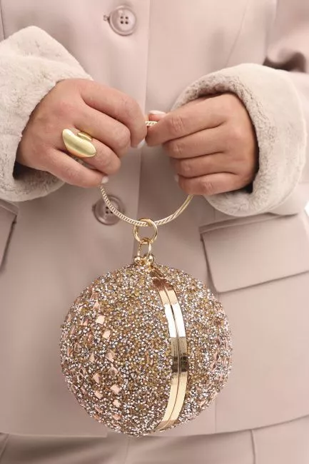 Сумка клатч в виде шара с золотыми блестками