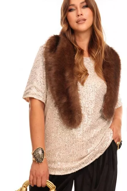 Молочная блузка тишот с пайетками и подкладкой