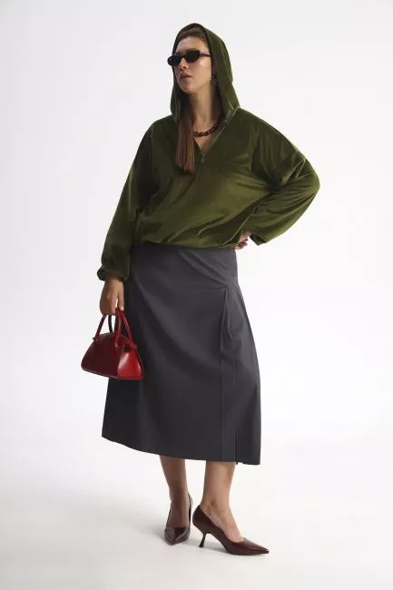 Худи халф-зип из велюра на подкладке