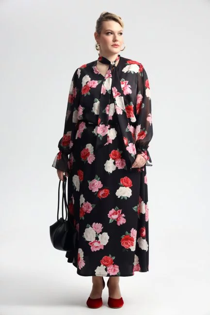 Платье макси с шифоновым рукавом и принтом