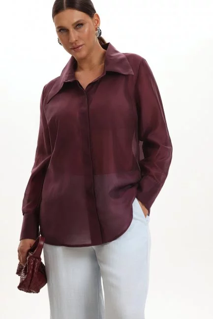 Блузка из тенселя с модельным воротником