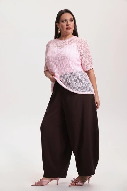 Брюки баллоны из шелка с тач эффектом – большой размер Plus Size – фото каталога