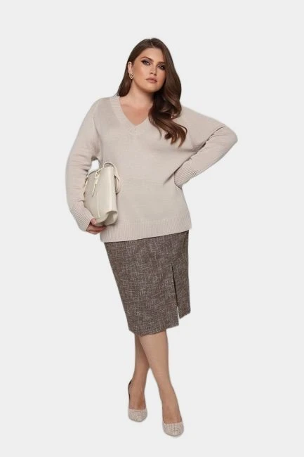 Юбка твидовая бежевого цвета – большой размер Plus Size – фото каталога