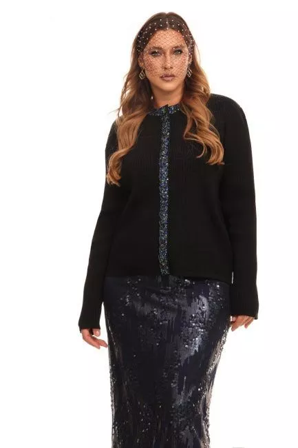 Черный кардиган из плотного трикотажа с декоративной отделкой