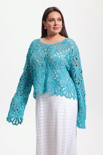 Кардиган кроше из хлопка – большой размер Plus Size – фото каталога