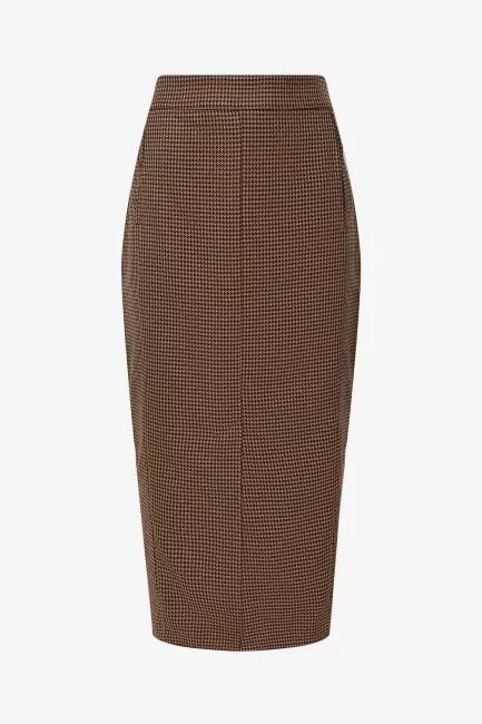 Юбка с принтом гусиная лапка и разрезом спереди