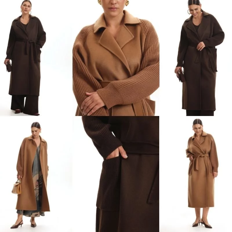 Новое пальто с трикотажными вставками