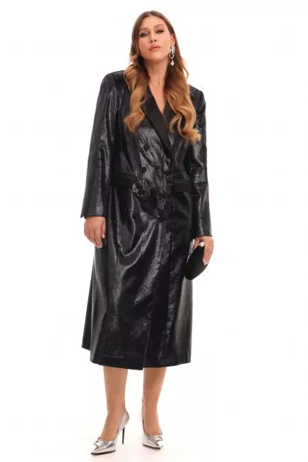 Двубортное макси платье смокинг из ламе