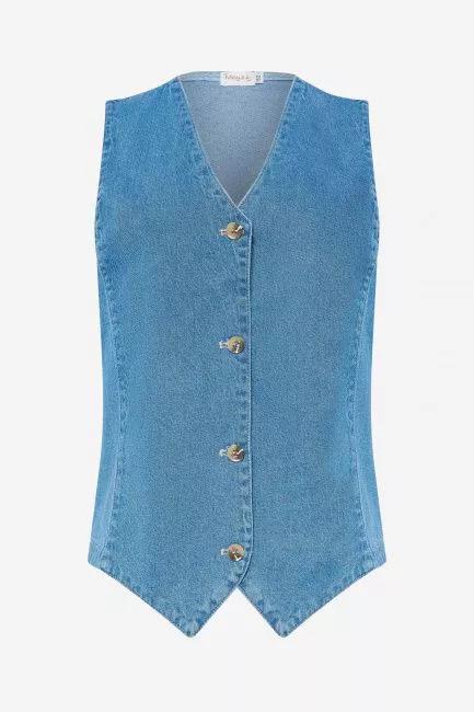 Жилет джинсовый с роговыми пуговицами на фигуру большого размера плюс сайз 
