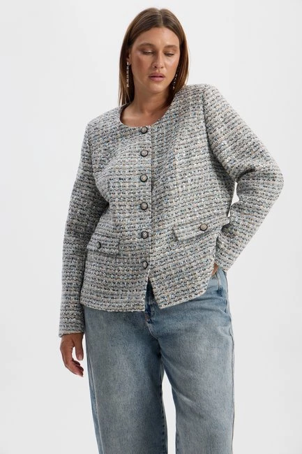 Жакет с пайетками и золотой нитью из твида – большой размер Plus Size – фото каталога