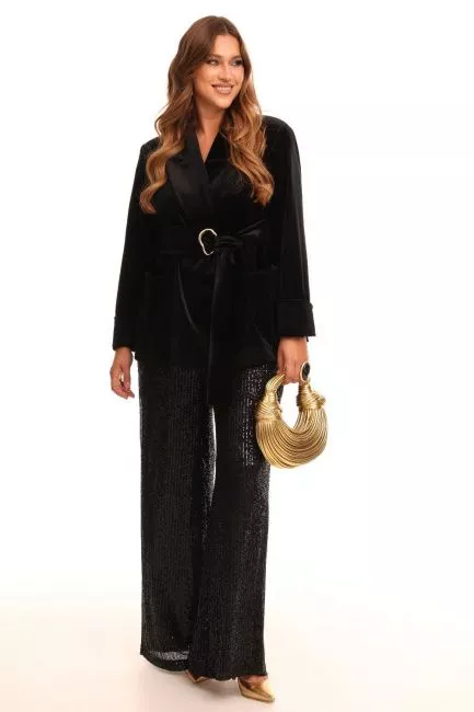Черные палаццо с пайетками на шелковой подкладке