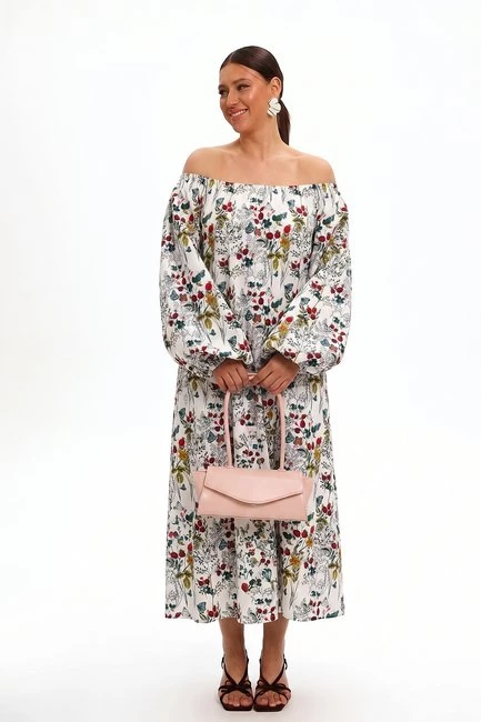 Платье с открытыми плечами и принтом – большой размер Plus Size – фото каталога