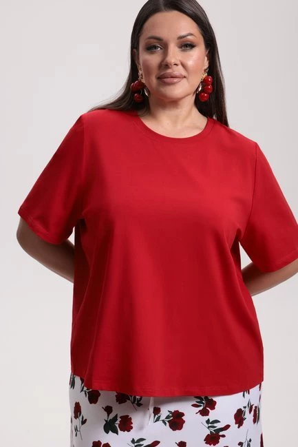 Футболка с круглым вырезом красного цвета – большой размер Plus Size – фото каталога