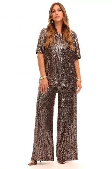 Блузка тишот с бронзовыми пайетками