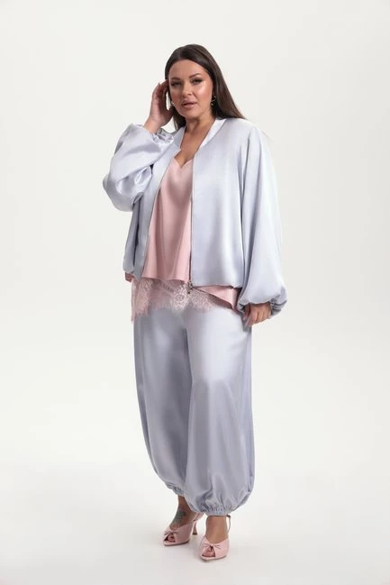 Бомбер с рукавом жиго из поливискозы – большой размер Plus Size – фото каталога