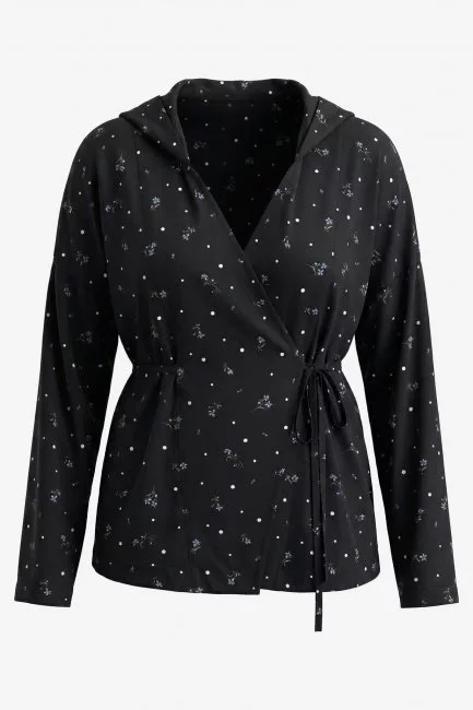 Блузка кимоно с капюшоном и принтом